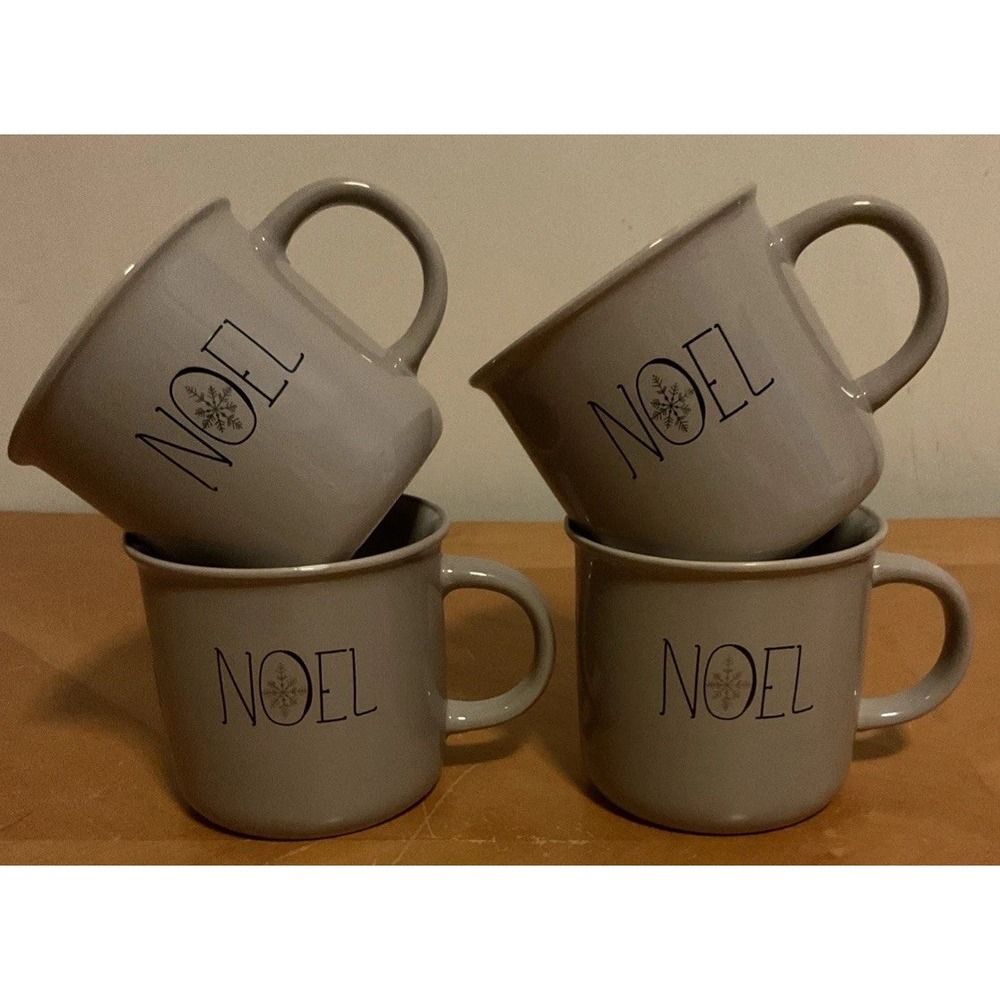 Sleigh Bell Bistro Noel Coffee Mug Coffee Tea Ceramic Taupe, Set‎ Of 4, New